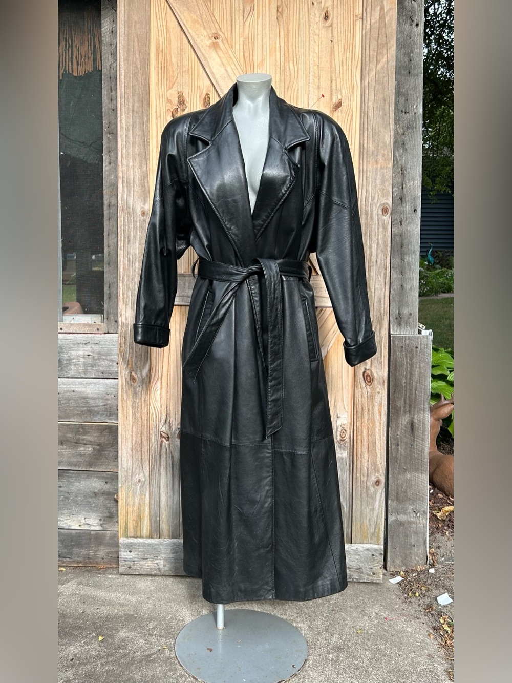 Vintage 90s Wilsons Ms Maxima Long Black Leather Matrix Maxi Trench Coat~L~